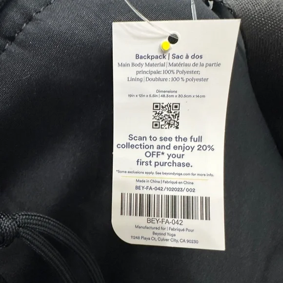 NWT Beyond Yoga Backpack Sack, Black, Two Compartments, Water Bottle Holders - Picture 9 of 9